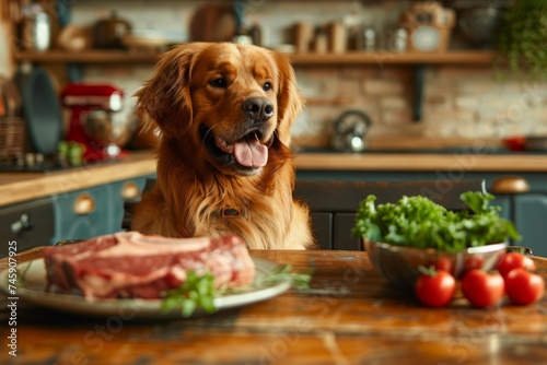 Dog Sitting at Table With Plate of Food