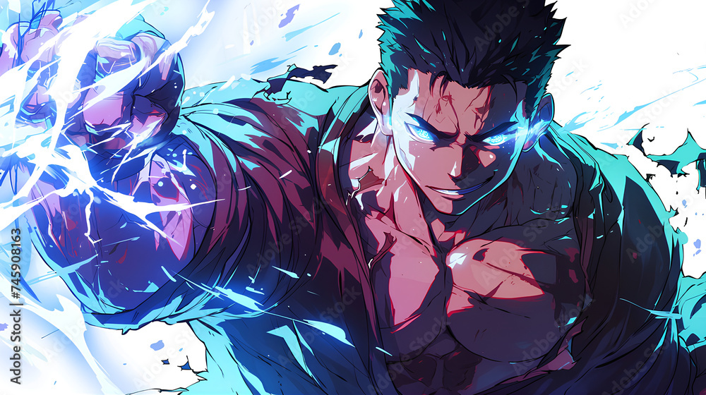 Fototapeta premium the pose of an anime burly man ready to fight