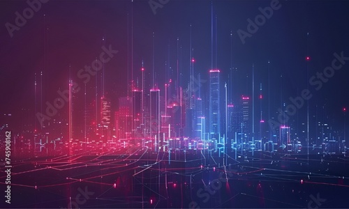 Smart city and abstract dot point connect with gradient line and aesthetic, big data connection technology concept.
