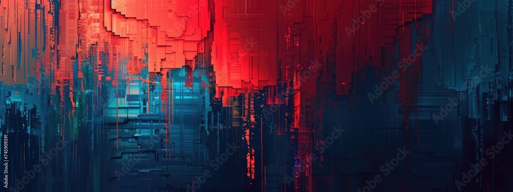 Pixel art, glitch effect , background texture, red blue. abstract background. modern design