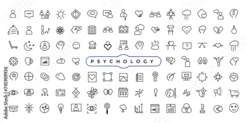 Psychology and mental health line icon set. Simple line art style icons pack. Thin line web icon set.