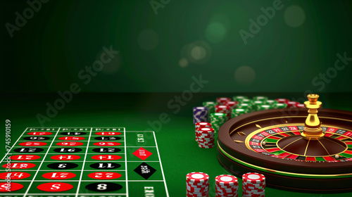 Beautiful Casino Background with Roulette Table.