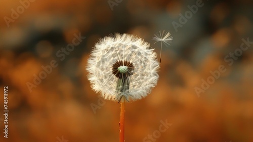 Gentle Breeze and Resilience  A Single Dandelion Seed Against a Soft Natural Backdrop