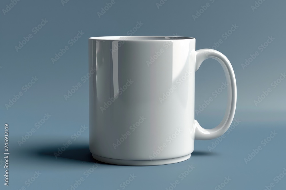 Clean White Mug Mockup: Studio Shot on Blue Background Clean White Mug Mockup: Studio Shot on Blue Background