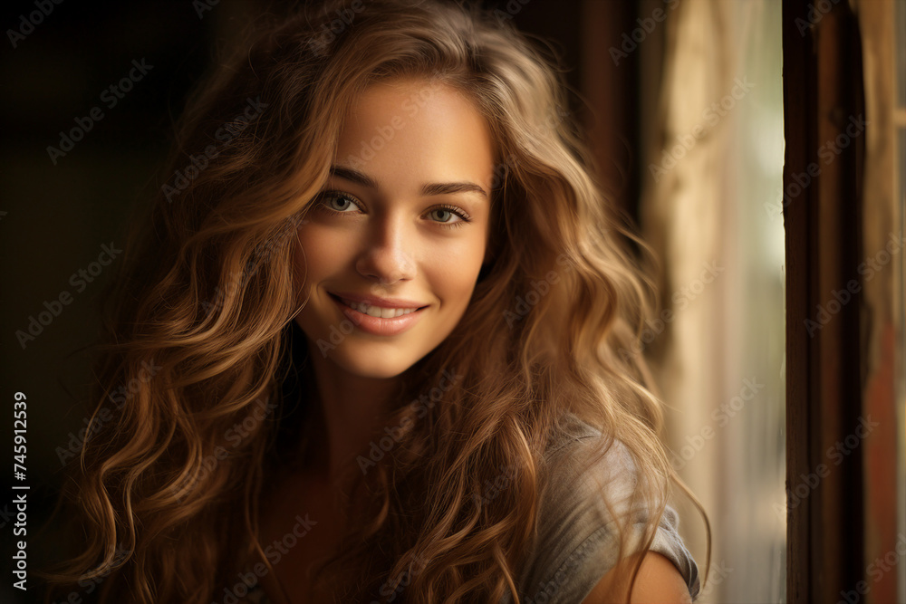 Fototapeta premium AI generated portrait of a beautiful lovely gorgeous smiling woman