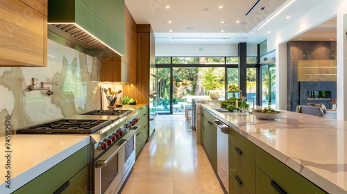 Elegance of a minimalist green kitchen, where minimalist design elements, natural textures, and pops of green create a sophisticated and inviting space for culinary adventures and everyday living © Chand Abdurrafy