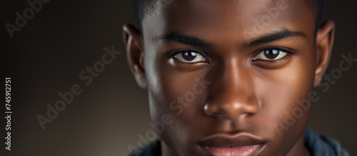 Portrait of Dignified Young African American Man in Black Shirt and Tie