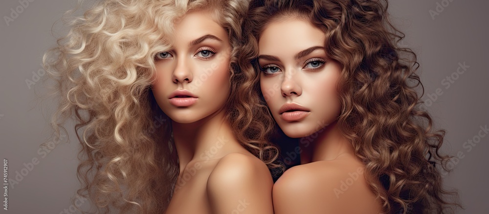 Two Beautiful Women Embracing Confidence with Stylish Curly Hairstyles in a Fashion Beauty Salon