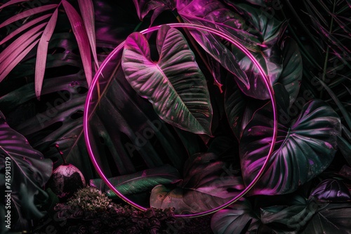 neon circle light in the tropical forest.  © CreativeCreations