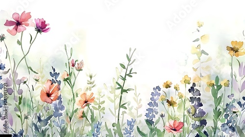Beautiful floral set with watercolor hand drawn summer wild field flowers. Stock illustration. Clip art. Generative Ai