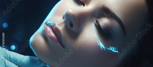 Serene Young Woman Contemplating Beauty Injections with Eyes Closed and Hand on Chin