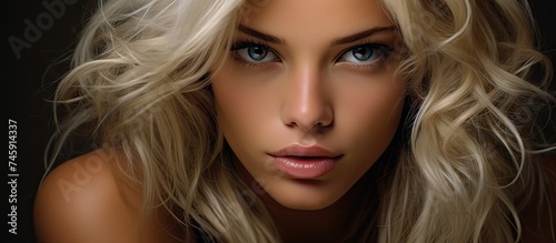Sensual Blonde Beauty with Enchanting Brown Eyes and Flowing Long Hair