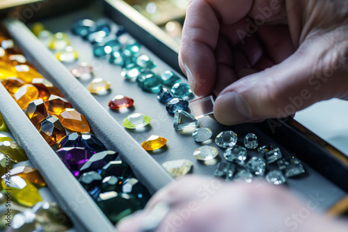 closeup of jeweler matching gemstones to color samples