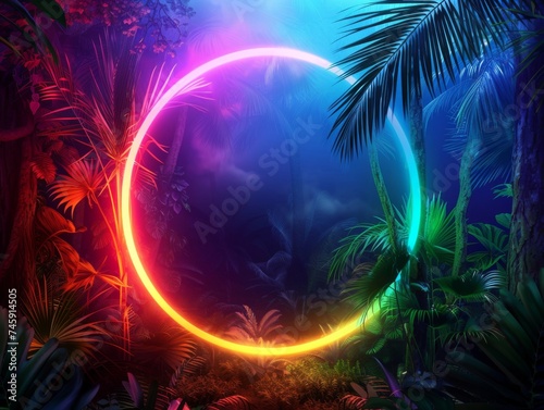 abstract neon light background in the tropical rainforest. 