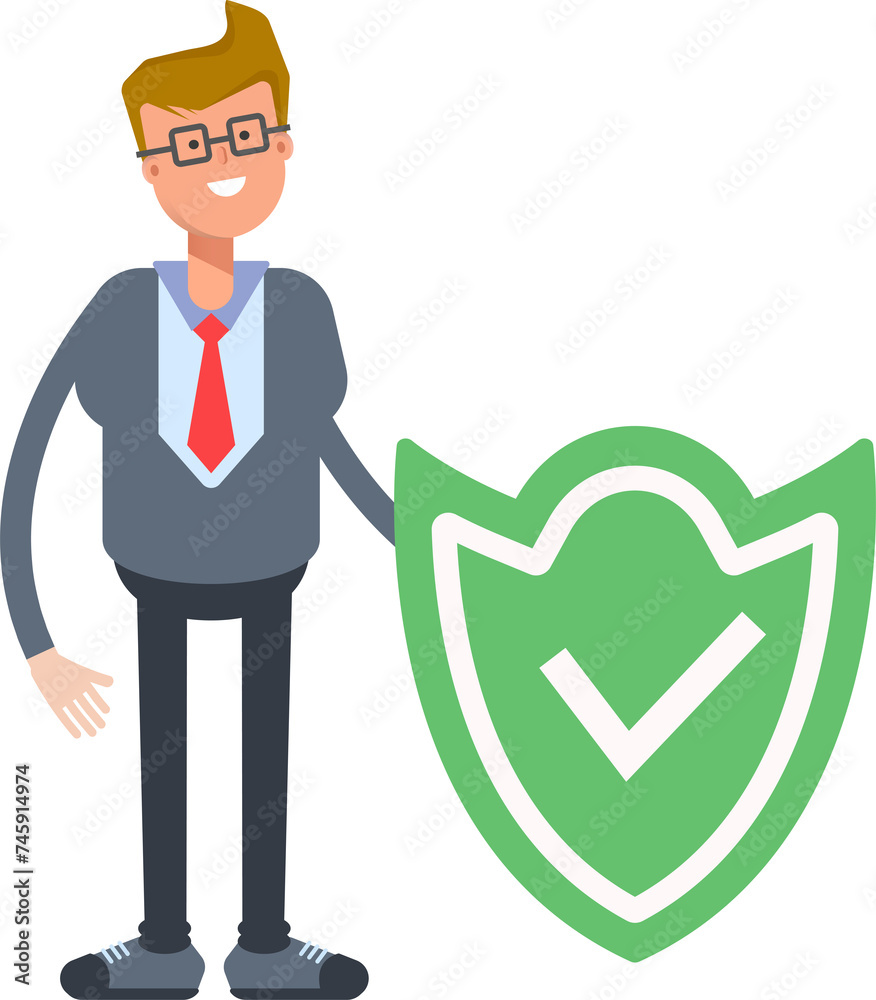 Office Worker Character and Check Mark Shield
Office Worker Character and Check Mark Shield