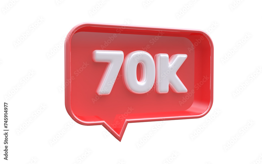 PNG 70k followers red number subscribe icon 3d rendering PNG 70k followers red number subscribe icon 3d rendering