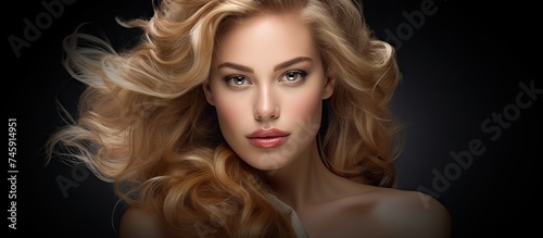 Exquisite Blonde Woman Showcasing Luxurious Beauty with Perfectly Styled Hair