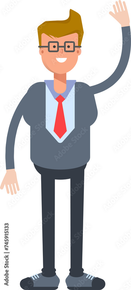 Office Worker Character Raising Hand Illustration
