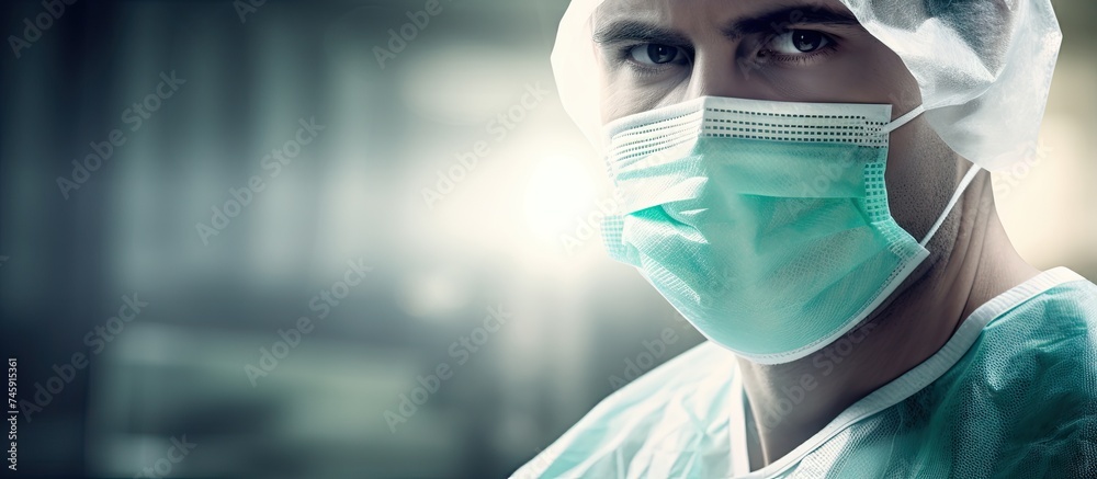 Confident Male Doctor in Surgical Mask Staring Intensely for Health and Safety Concept Confident Male Doctor in Surgical Mask Staring Intensely for Health and Safety Concept