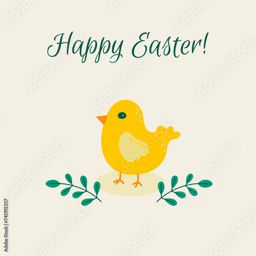 Cute cartoon chick, happy easter, vector illustration. Easter egg hunt poster invitation template vector. Happy easter Holliday banner.
