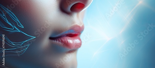 Expressive Beauty  Woman with Blue Face and Red Nose Undergoing Biorevitalization Injections