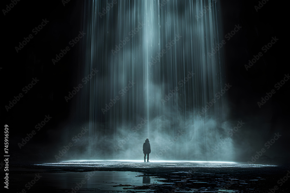 Obraz premium A pure black background with a beam of light shining in the middle