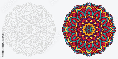 colourful modern mandala design , black and white mandala design, abstract mandala floral ornament	