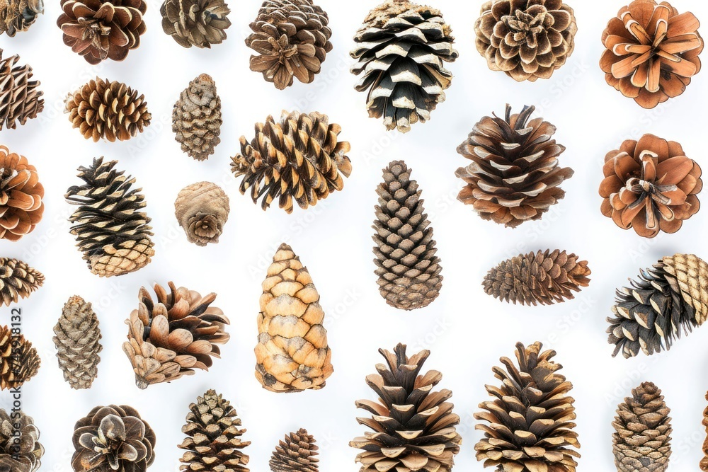 Various pine cones isolated on a white background Various pine cones isolated on a white background