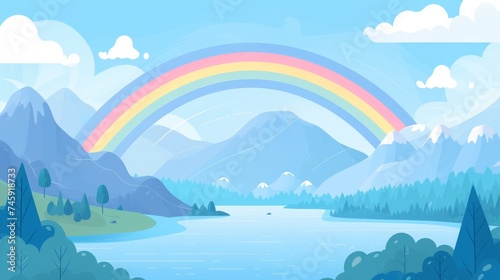 radu with lake and mountains flat illustration.