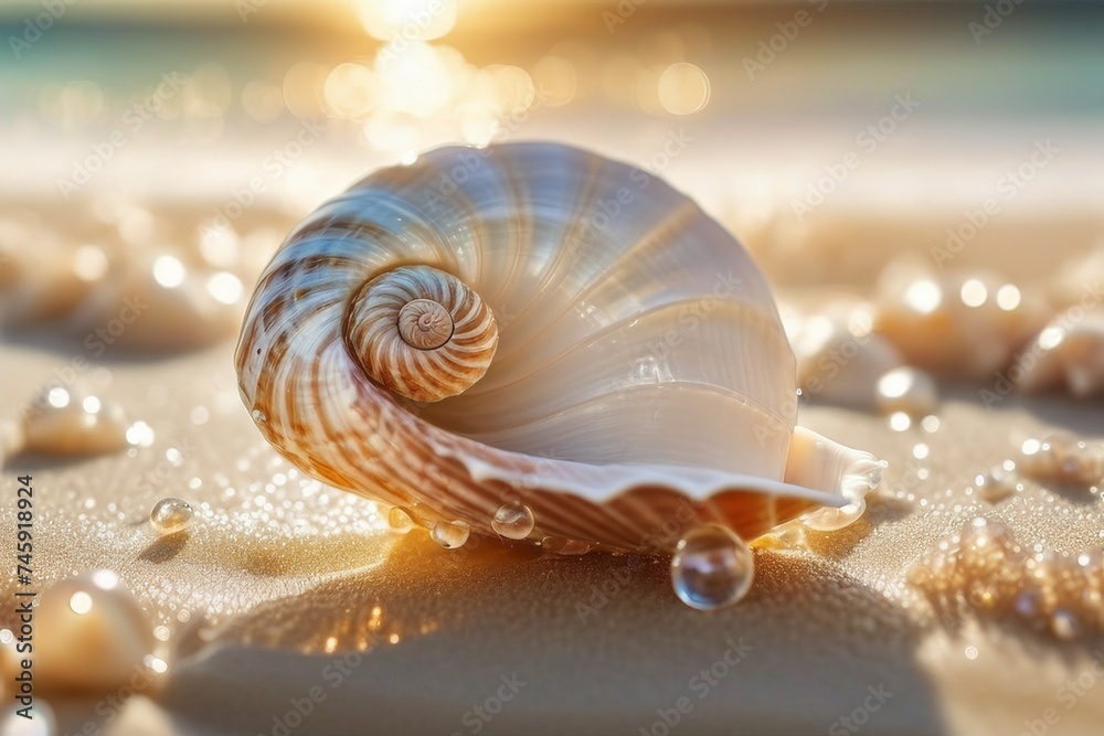 Sea shell on beach in the sunrise Sea shell on beach in the sunrise