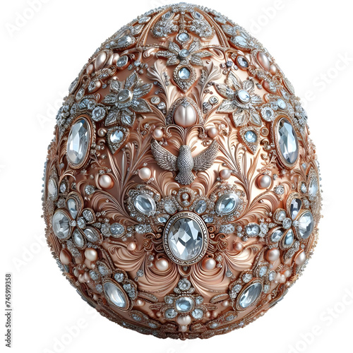 A luxurious easter egg, encrusted with sparkling jewels and intricate filigree, fit for royalty-free Jeweled Egg, Easter Egg, Paschal Egg, or Jewelry Art, on a transparent background PNG