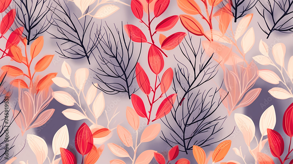 Abstract botanical art background vector, natural hand drawn pattern design