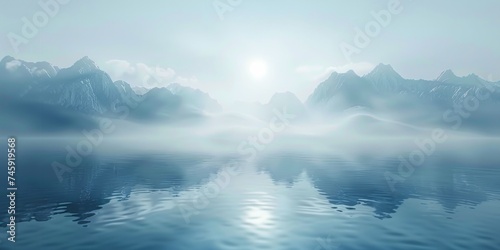 misty lake with mountains in the background.  © CreativeCreations