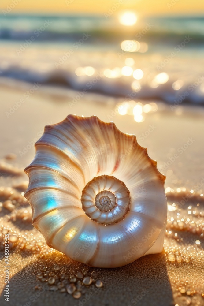 Sea shell on beach in the sunrise Sea shell on beach in the sunrise