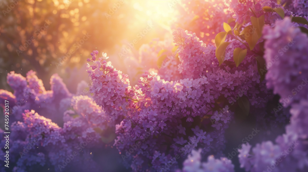 Bushes of purple blooming lilac, at dawn. Bushes of purple blooming lilac, at dawn.