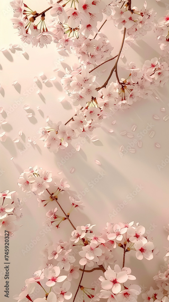 Fototapeta premium Cherry blossom isolated on white. AI generated art illustration.