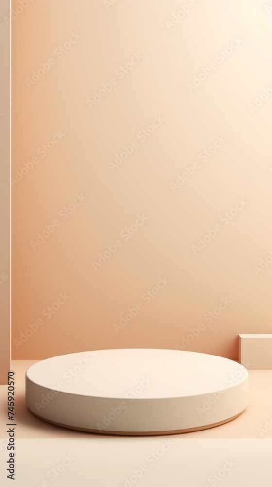 Minimalistic pastel beige Catwalk for branding, promotion, presentation of Cosmetics, product. Stage, Vertical Mockup, Pedestal, Banner, Advertising Showcase with copy space. Minimalistic pastel beige Catwalk for branding, promotion, presentation of Cosmetics, product. Stage, Vertical Mockup, Pedestal, Banner, Advertising Showcase with copy space.