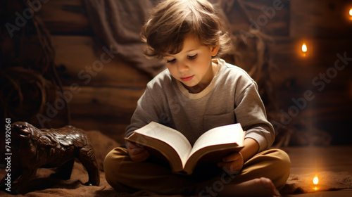 Child reading a book.