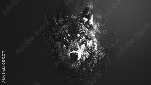 Wolf on black background. Black and white portrait of wolf. Predator series. digital art  generative ai