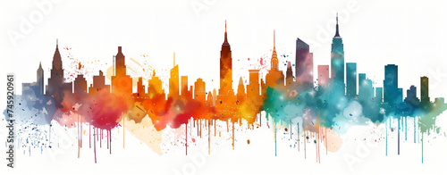 City skyline in watercolor.