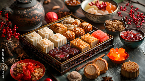 A showcase of Chinese New Year desserts and snacks