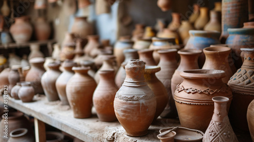 Clay vases and pots in a pottery workshop in Moro.