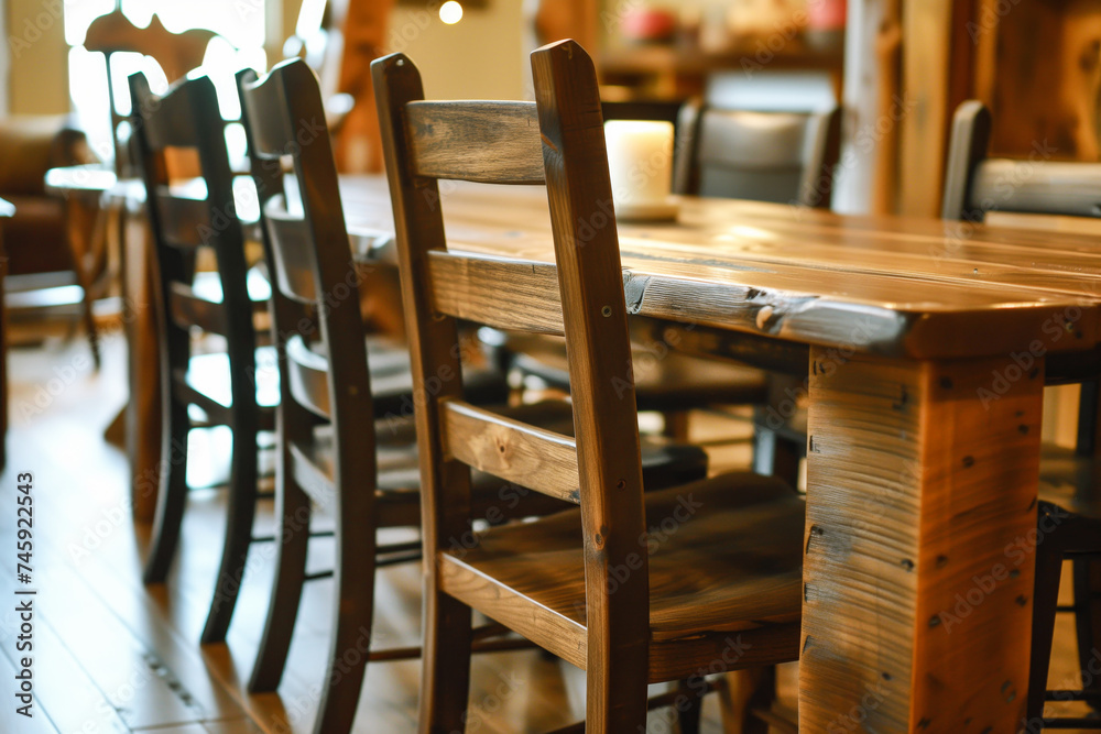 handmade wooden dining chairs and farm table