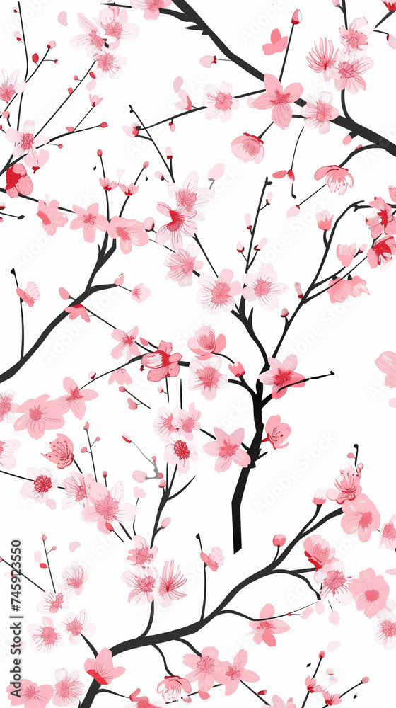 Cherry blossom isolated on white. AI generated art illustration. Cherry blossom isolated on white. AI generated art illustration.