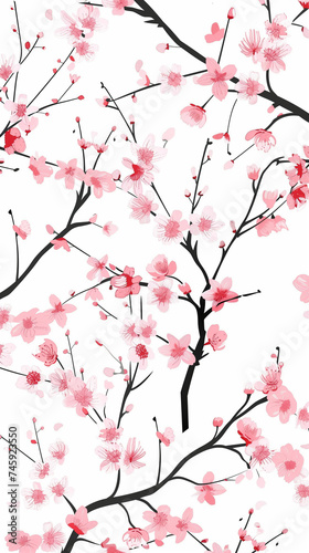 Cherry blossom isolated on white. AI generated art illustration.