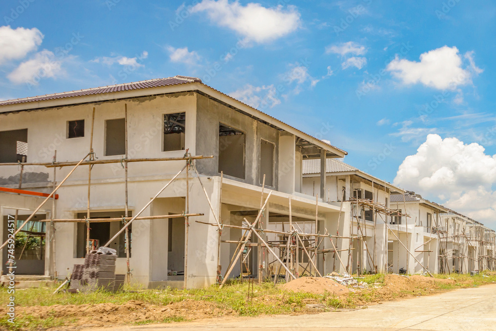 construction residential new house with prefabrication system in progress at building site