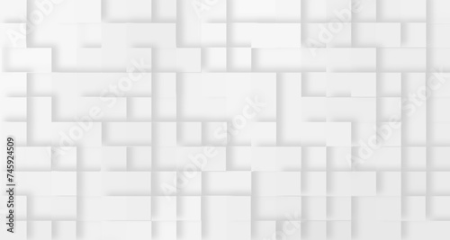 abstract white backdrop with grey squares, Digital gray and white 3d geometric background with squares or block pattern, Geometric abstract white scaled cube boxes block background.	 photo