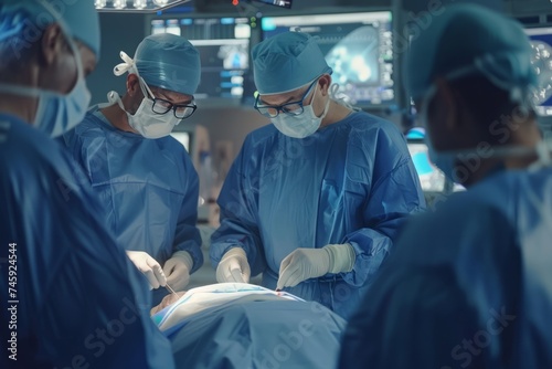 Surgical team performing an operation in a modern operating room.