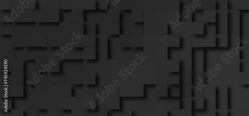Random scaled black cube boxes block pattern geometric black vector background, Abstract luxury black background of cubes or boxes, geometric Unevenness three-dimensional shadow block pattern.	