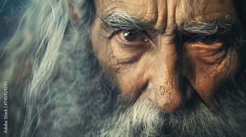 Close-up portrait: An old Jewish man with long...